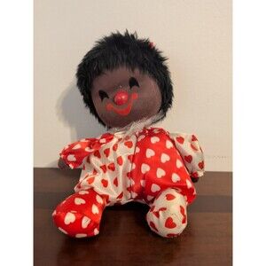 Vintage 1986 Wind Up Musical Poter Black Clown Doll with Hearts Works Very Rare